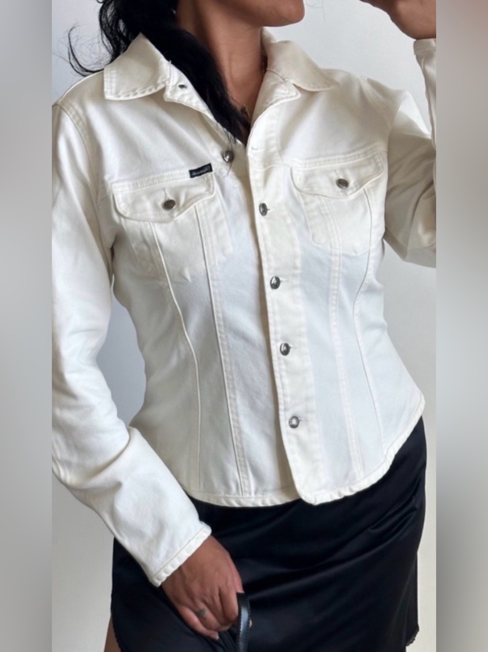 Vintage Faconnable White Jean Jacket with Button Front - Designed in Paris - Picture 3 of 7